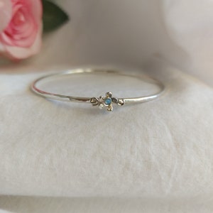 Opal Flower Sterling Silver Bangle: Minimalist Stacking Bracelet