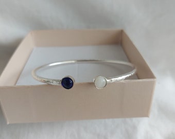 Birthstone cuff Bracelet, Personalized Bracelet, Gemstone Bracelet, Bangle Bracelet, Sterling Cuff Bracelet, Custom Jewelry, 2 stones