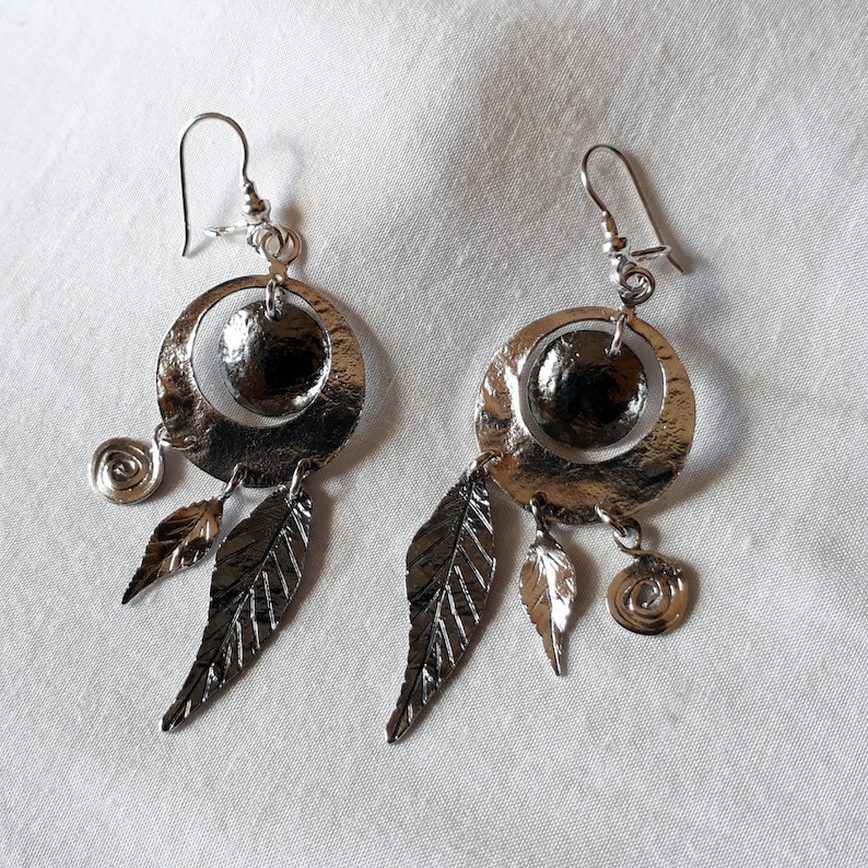 Gypsy earrings Black and white earrings Indian earrings Silver drop earrings Ethnic earrings Chunky earrings