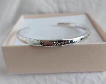 Cuff Bracelet, Silver Cuff Bracelet, Personalized Bangle Bracelet, Gemstone Jewelry, Emerald Bangle, Mom Bangle, Unique Gift, Wife Gift