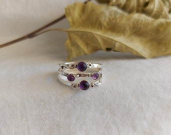 Amethyst Ring, Purple Silver Ring, Stacking Ring, Gemstone Ring, Personalized Gift, Unique Jewelry, Wife Gift, Mother Daughter Ring, Bubbles