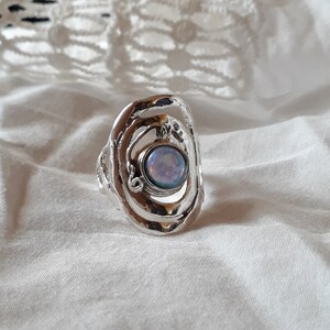 Blue Opal Sterling Silver Ring: Large Boho Israeli Jewelry