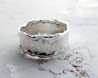 Band Ring for Women, Wide Silver ring, Sterling Silver ring, Rustic Ring, Organic Jewelry, Design Jewelry, Wide Statement Ring, Women&#39;s Ring