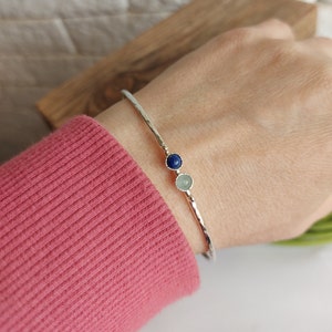 Silver Bangle Bracelet, Personalize Bracelet for Woman, Aquamarine Lapis Lazuli Jewelry, Birthstone Jewelry, Custom Jewelry, Mom Gift Lapis ,Aquamarine