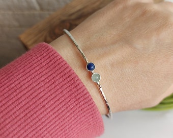 Silver Bangle Bracelet, Personalize Bracelet for Woman, Aquamarine  Lapis Lazuli Jewelry, Birthstone Jewelry, Custom Jewelry, Mom Gift