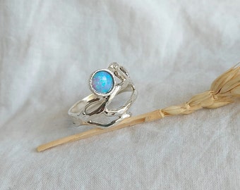 Silver twig ring, Branch silver ring, Blue Opal ring, Branch ring, Stacking ring, Nature ring, Gemstone ring, Botanical ring