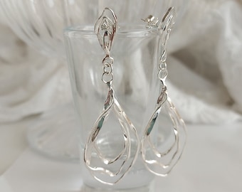 Sterling Silver Drop Earrings: Long Dangle Studs, Wedding Jewelry