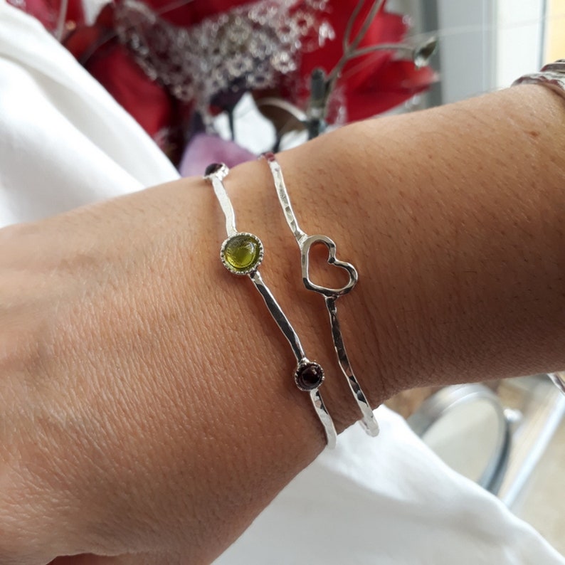 Silver bangle bracelets for women, Heart Frame Bangle, Stacking bangle, Love bangle, Personalized gifts image 7