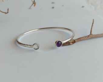Mothers Bracelet, Sterling Silver Dual Birthstone Cuff
