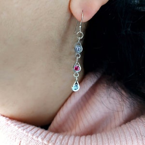 Silver Drop Earrings, Dangle Earrings, Gemstone Drop Earrings, Minimalist Earrings, Long Drop Earrings, Birthstone Earrings for Women, Gift image 3
