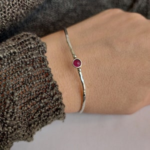 Real Ruby Natural Birthstone Bangle Bracelet for Women, Sterling Bangle, July Birthstone Bracelet, Minimalist jewelry, Meaningful gift