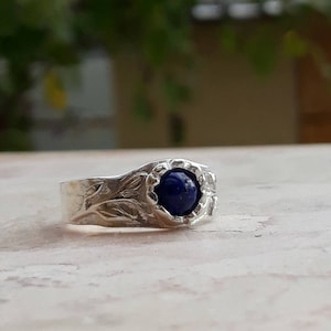 Sterling Silver Lapis Lazuli Ring: Handmade Twig Band