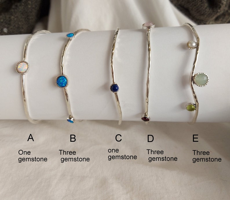 Layered Bracelet for women, Birthstone bracelet, Silver Bangles, Stacking Bracelets, Personalized Gifts, Boho Bangle, Birthstone Jewelry image 9