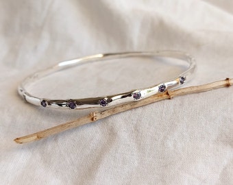 Amethyst and Silver Bangle Bracelet, Organic shape bangle, Gemstone Bangle, Cuff Bangle