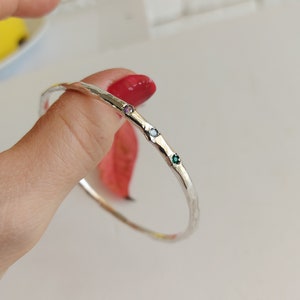 Family Birthstone Bangle, Silver Bangle Bracelet, Organic Bangle, Gemstone Bangle Bracelet, Birthstone Jewelry, Custom Jewelry, Gift for Mom