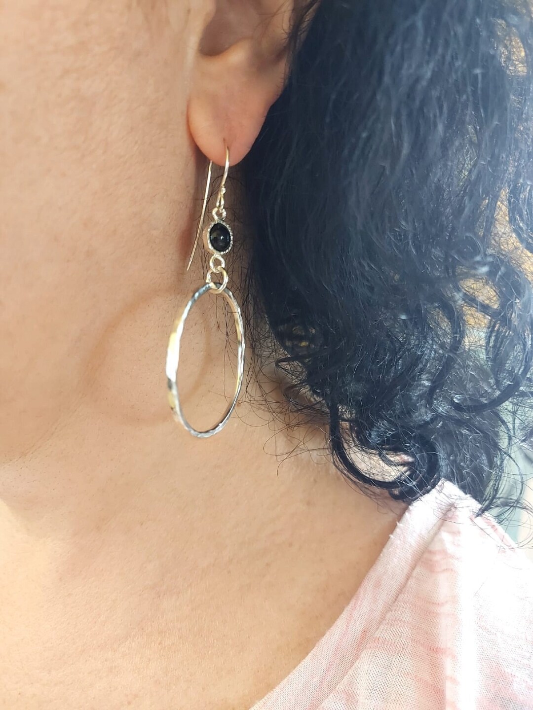 Silver Hoop Earrings, Silver Drop Earrings, Gemstone Dangle