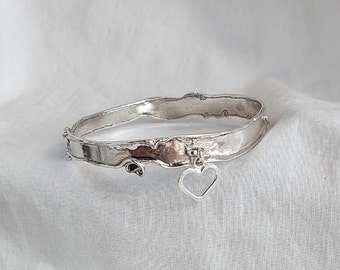 Solid Silver Bracelet, Handmade Wide Engraved Bangle for women, Sterling Silver Bangle, Unique Jewelry, Personalized Cuff Bracelet, Mom gift