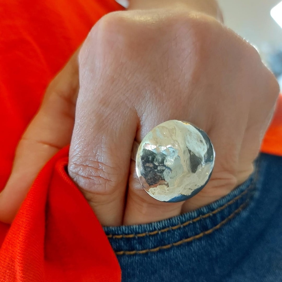 Hammered Sterling Silver Dome Ring: Chunky Statement Jewelry - Etsy