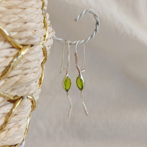 Sterling Silver Peridot Earrings: Long Dangle August Birthstone Jewelry