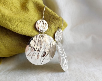 Hammered Sterling Silver Dangle Earrings: Large Round Drop Earrings