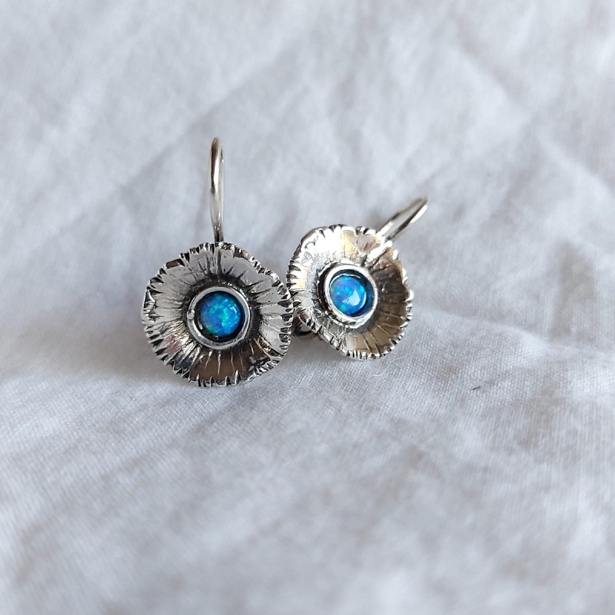 Opal Earrings, Dainty Silver Earrings, Flower Earrings