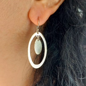 Long Dangle Earrings, Silver Drop Earrings, Oval Earrings, Sterling Silver, Dainty dangle Earrings, Everyday Earrings for Women, Wife Gift image 1