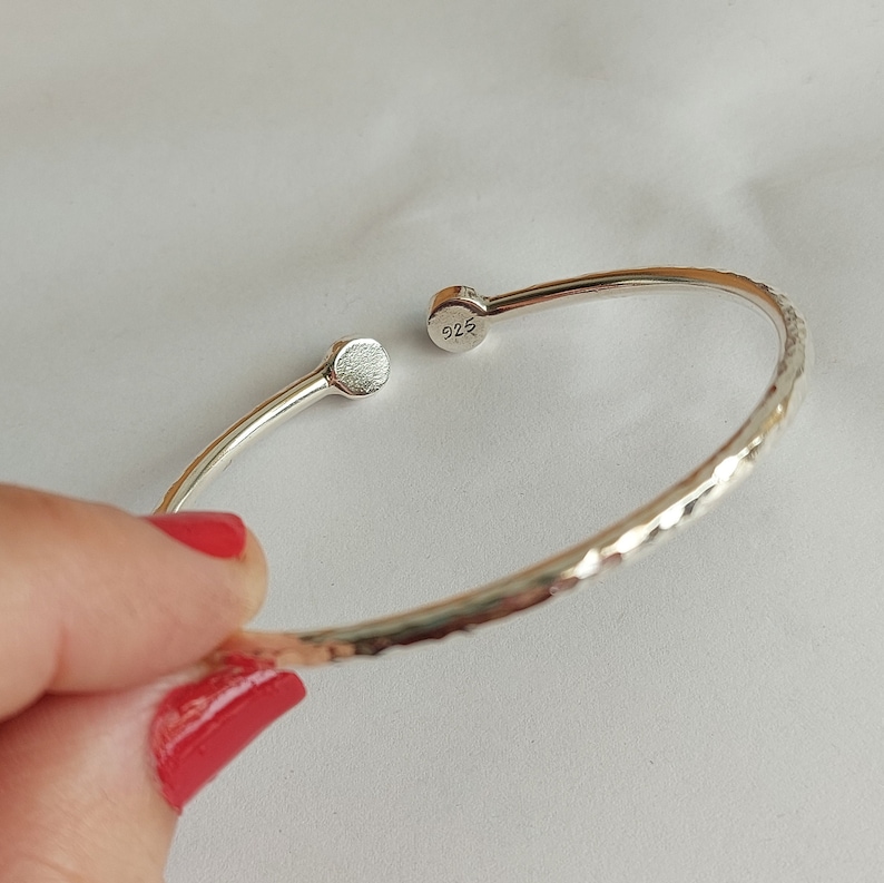 Silver Bangle Bracelet, Birthstone Bracelet, Gemstone Cuff Bracelet, Custom Cuff Bracelet with Stone, Birthstone Jewelry, Anniversary Gift image 6