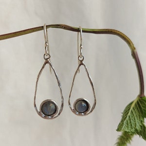 Hammered Sterling Silver Dangle Earrings: Labradorite Gemstone Drop Earrings