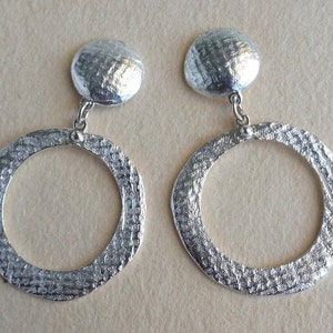 Large Silver Earrings, Dangle earrings for Women, Boho Earrings, Sterling Earrings, Circle Earrings, Statement Earrings, Organic Jewelry image 2