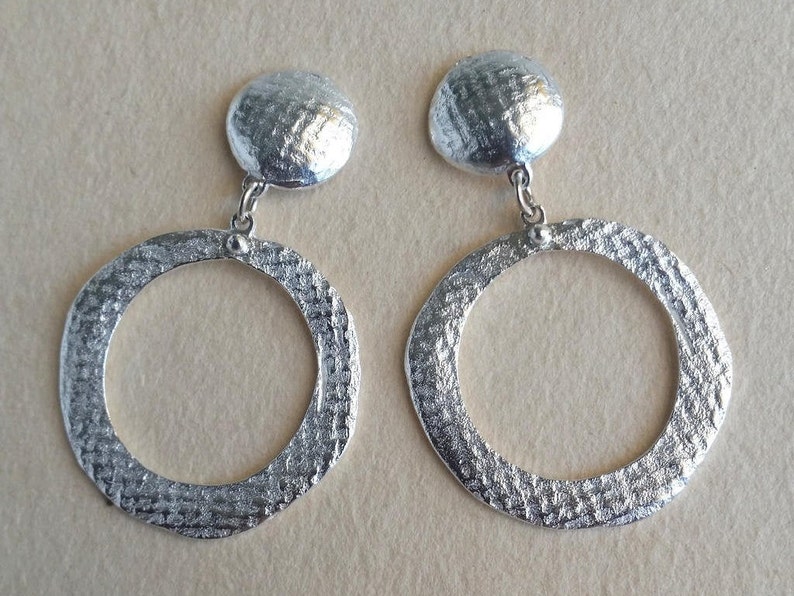 Large Silver Earrings, Dangle earrings for Women, Boho Earrings, Sterling Earrings, Circle Earrings, Statement Earrings, Organic Jewelry image 2