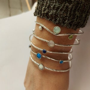 Layered Bracelet for women, Birthstone bracelet, Silver Bangles, Stacking Bracelets, Personalized Gifts, Boho Bangle, Birthstone Jewelry image 1