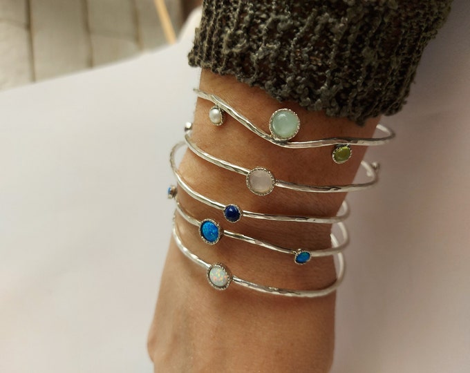 Layered Bracelet for women, Birthstone bracelet, Silver Bangles, Stacking Bracelets, Personalized Gifts, Boho Bangle, Birthstone Jewelry