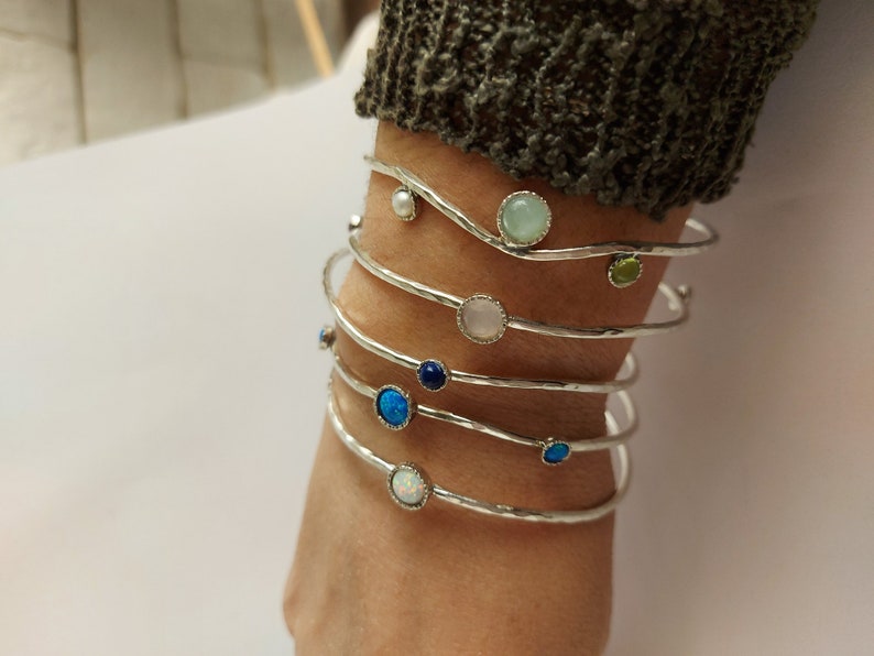 Layered Bracelet for women, Birthstone bracelet, Silver Bangles, Stacking Bracelets, Personalized Gifts, Boho Bangle, Birthstone Jewelry image 1