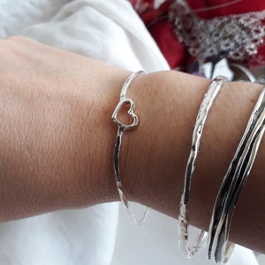 Silver bangle bracelets for women, Heart Frame Bangle, Stacking bangle, Love bangle, Personalized gifts image 5