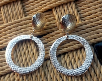 Handmade Sterling Silver Circle Dangle Earrings: Boho Statement Jewelry