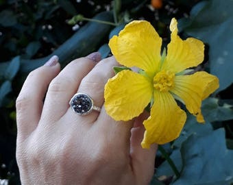 Unique Silver Jewelry, Raw stone ring, Sterling silver ring, Druzy ring, Boho chic ring, Artisan ring