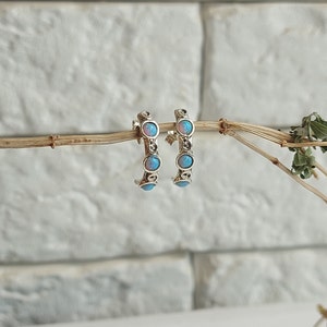 Dainty Silver Hoop Earrings: Modern Opal Birthstone Jewelry
