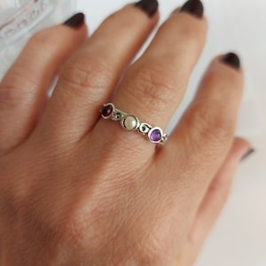 Dainty Sterling Silver Gemstone Ring: Personalized Birthstone Stacking Ring