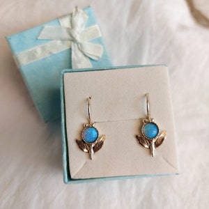 Opal Earrings, Dainty Silver Earrings, Gemstone Earrings, Flower Jewelry, Bridesmaid earrings, Unique Jewelry, Birthstone Earrings for Girls