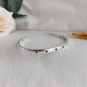 Sapphire Cuff Bracelet, Silver Cuff Bracelet, Solid Cuff Bracelet, Open Cuff, Birthday Gift, September birthstone, Mom Bangle, Unique Gift