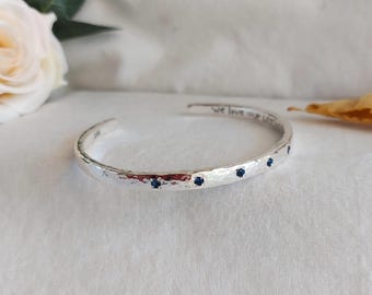 Sapphire Cuff Bracelet, Silver Cuff Bracelet, Solid Cuff Bracelet, Open Cuff, Birthday Gift, September birthstone, Mom Bangle, Unique Gift