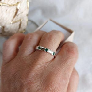 Handmade Sterling Silver Emerald Ring: Family Birthstone Jewelry, Triple stone ring