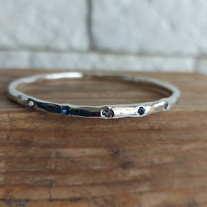 Sapphire Aquamarine Silver Bangle Bracelet: Handmade Organic Gemstone Jewelry