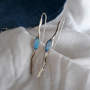 Long Drop Earrings, Dainty Earrings, Long Silver Earrings, Women Earrings, Branch Jewelry, Everyday Jewelry, Wave Earrings, Opal Earrings