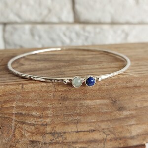 Silver Bangle Bracelet, Personalize Bracelet for Woman, Aquamarine Lapis Lazuli Jewelry, Birthstone Jewelry, Custom Jewelry, Mom Gift image 5