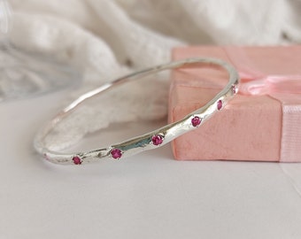Ruby Sterling Silver Bangle Bracelet: Organic Gemstone Jewelry
