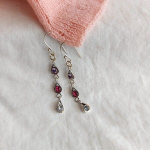 Silver Drop Earrings, Dangle Earrings, Gemstone Drop Earrings, Minimalist Earrings, Long Drop Earrings, Birthstone Earrings for Women, Gift image 6