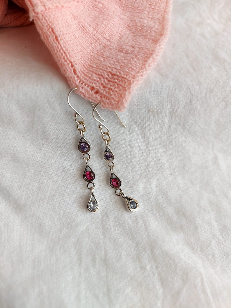 Silver Drop Earrings, Dangle Earrings, Gemstone Drop Earrings, Minimalist Earrings, Long Drop Earrings, Birthstone Earrings for Women, Gift image 6