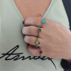 Sterling Silver Birthstone Ring: Handmade Gemstone Band, Rustic Texture