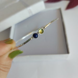 Sterling Silver Birthstone Bangle: Personalized Family Bracelet